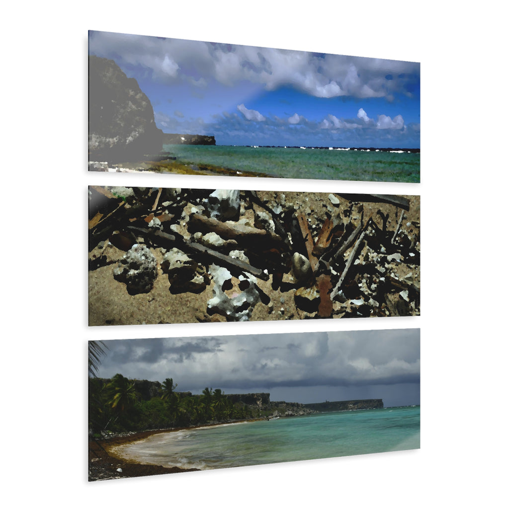 Remote Mona Island Art - Beaches as  Painting, view from Playa Pajaros - Nikon D850 - Triptych Acrylic Print – Mona Island Wall Art