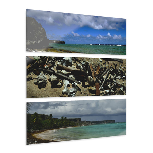 Remote Mona Island Art - Beaches as  Painting, view from Playa Pajaros - Nikon D850 - Triptych Acrylic Print – Mona Island Wall Art