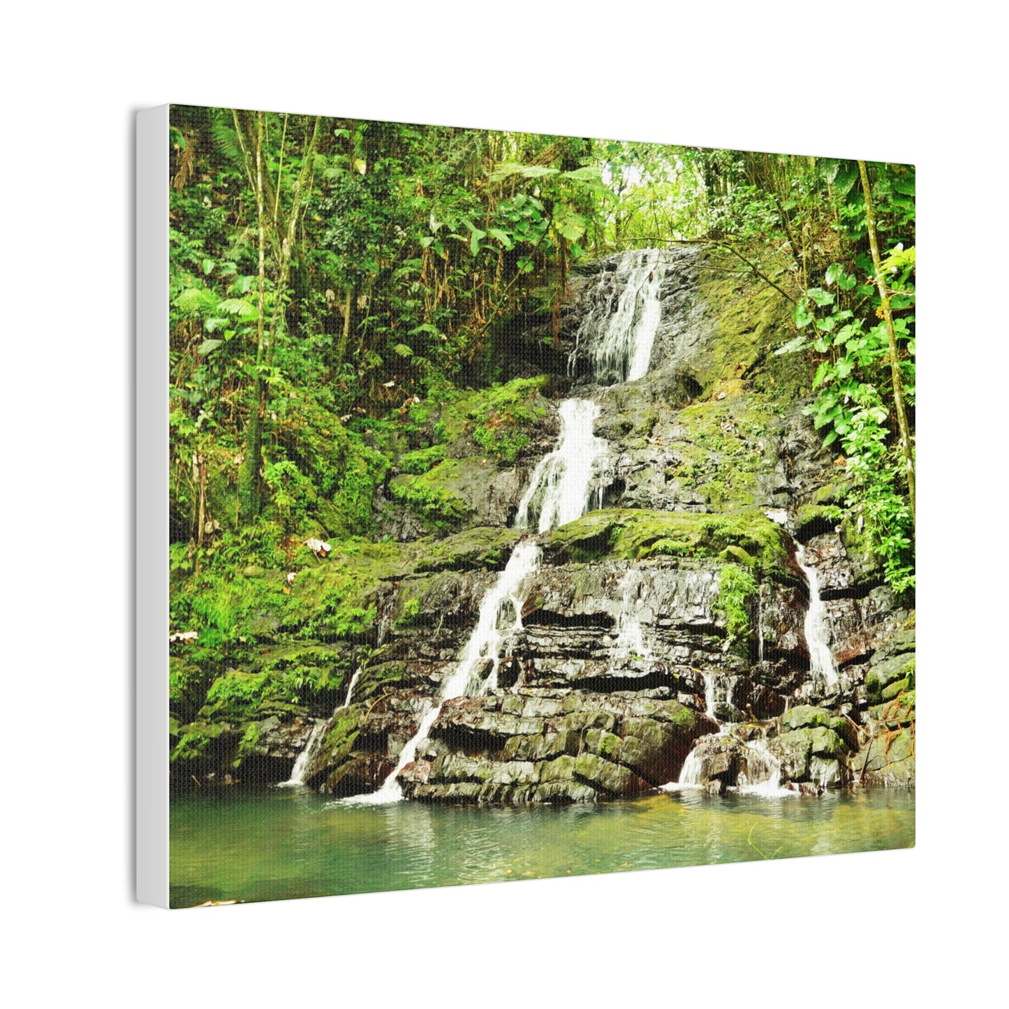 Tropical Waterfall Canvas Wall Art — Lush Jungle Landscape Print