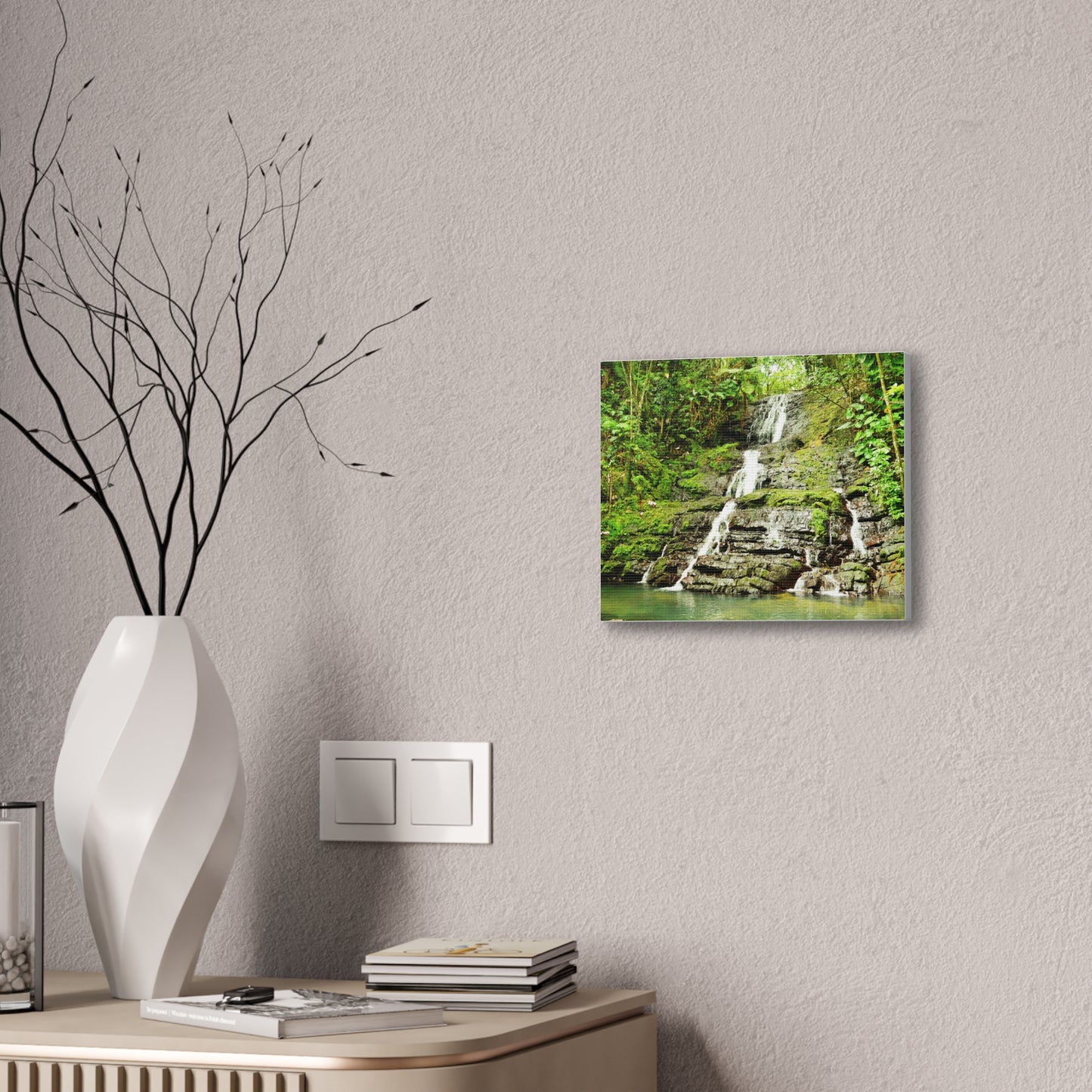 Tropical Waterfall Canvas Wall Art — Lush Jungle Landscape Print