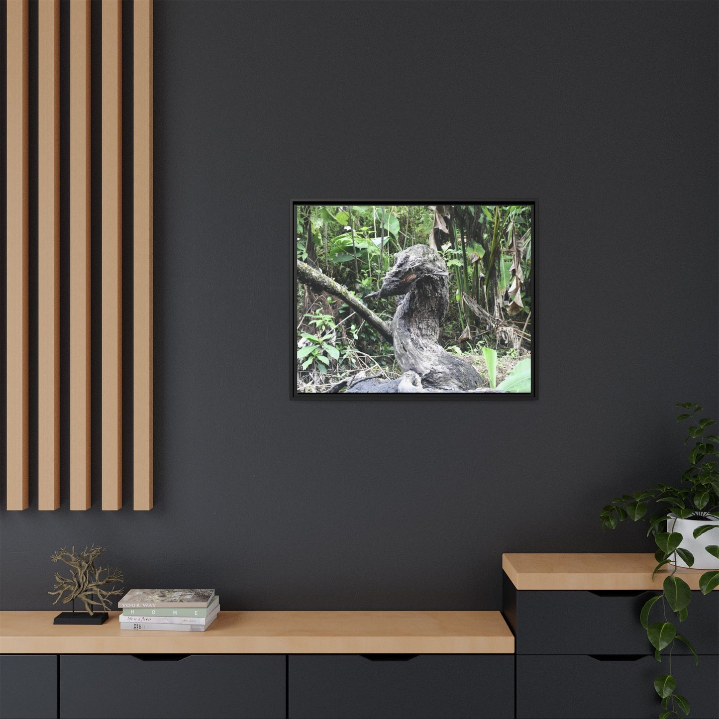 Tropical Vista Matte Canvas Framed Wall Art - Forest explorations - Deep in Sabana River Unusual Tree formations ??? -  El Yunque rainforest PR