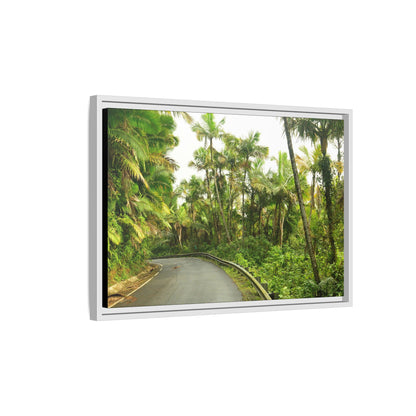 Tropical Vista Matte Canvas Framed Wall Art — Lush Mountain road the PR 191 High forest - El Yunque rainforest PR