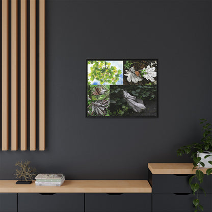 Tropical Vista Matte Canvas Framed Wall Art - Forest explorations - Deep in El Yunque rainforest PR - Mosaic#2 of the Unique Yagrumo Tree Leafs