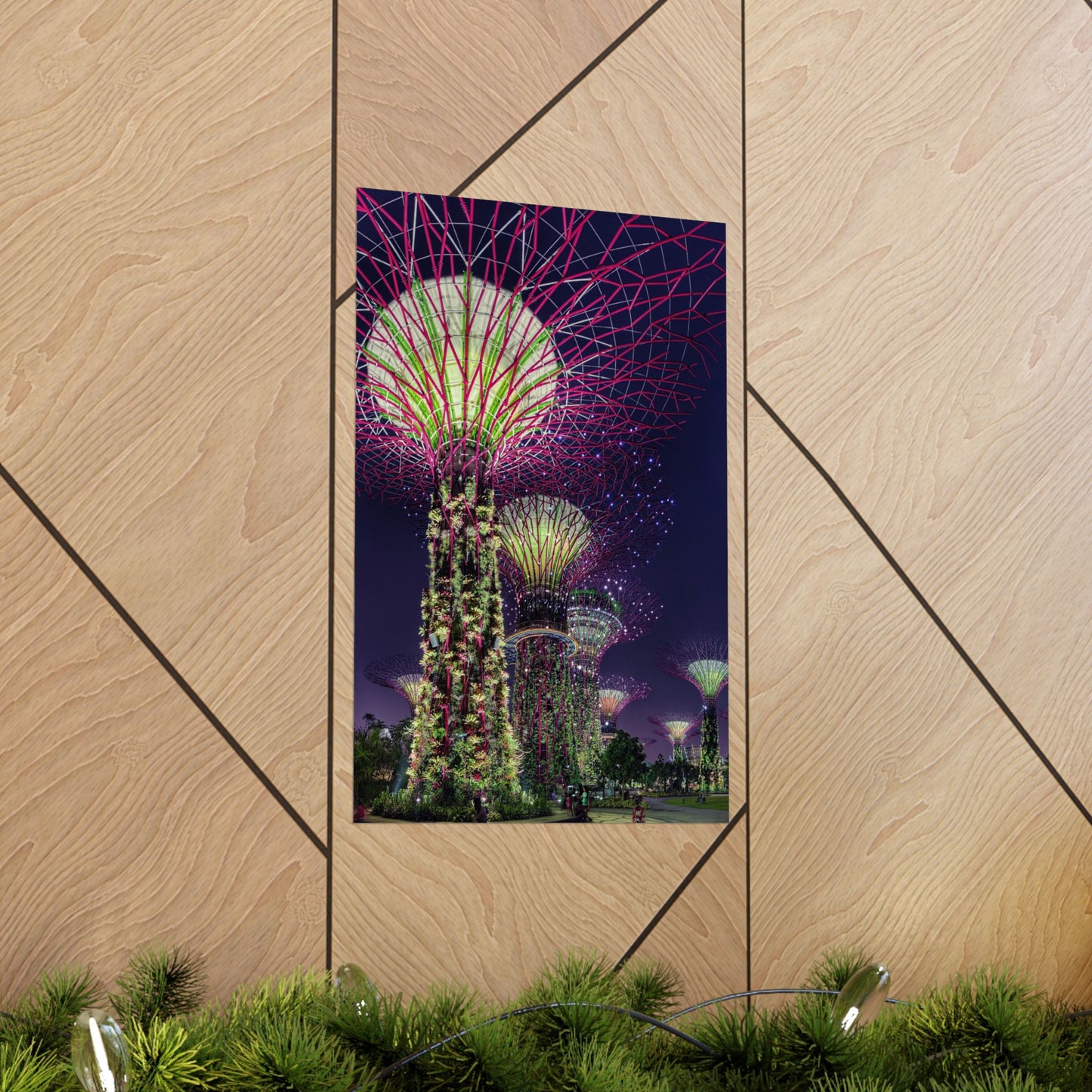 Premium Matte Vertical Posters US MADE - Super Trees Night Scene at Singapore Gardens by the Bay.