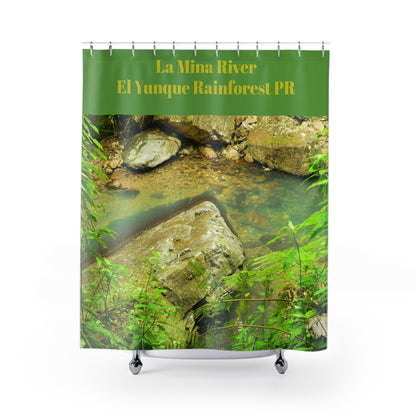 La Mina River - El Yunque Rainforest Shower Curtain — Tropical Rainforest Botanical Bath Decor