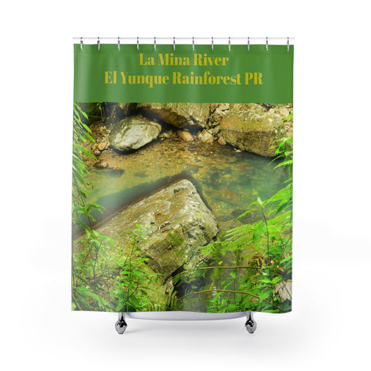 La Mina River - El Yunque Rainforest Shower Curtain — Tropical Rainforest Botanical Bath Decor