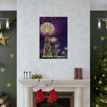 Premium Matte Vertical Posters US MADE - Super Trees Night Scene at Singapore Gardens by the Bay.