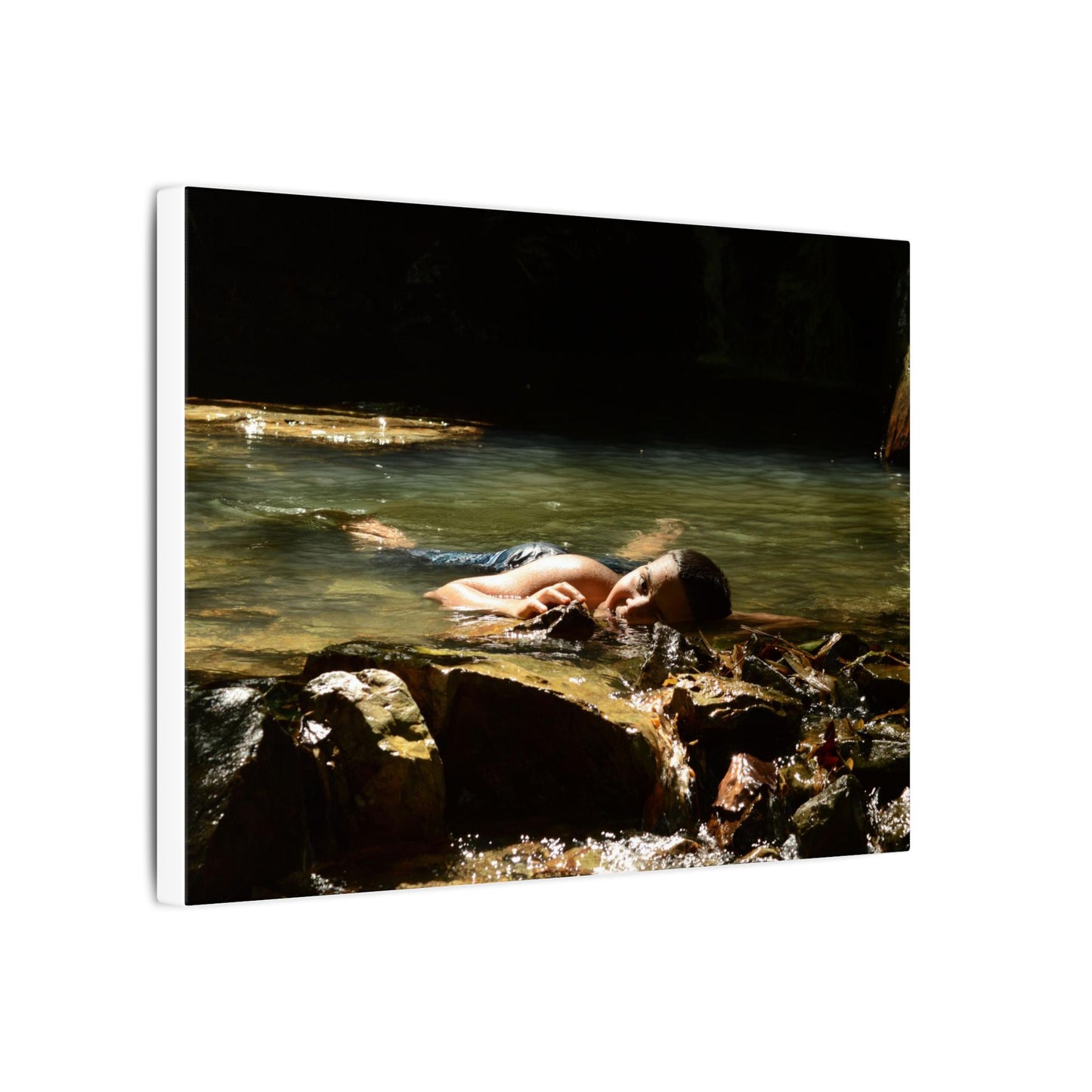 Matte Stretched Canvas Print – Serene River Nymph Photo Wall Art - Explorer Jose rests after a week of explorations