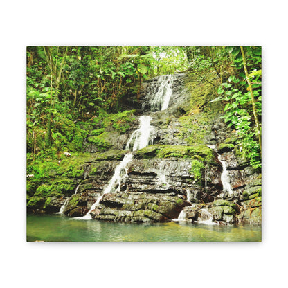 Tropical Waterfall Canvas Wall Art — Lush Jungle Landscape Print