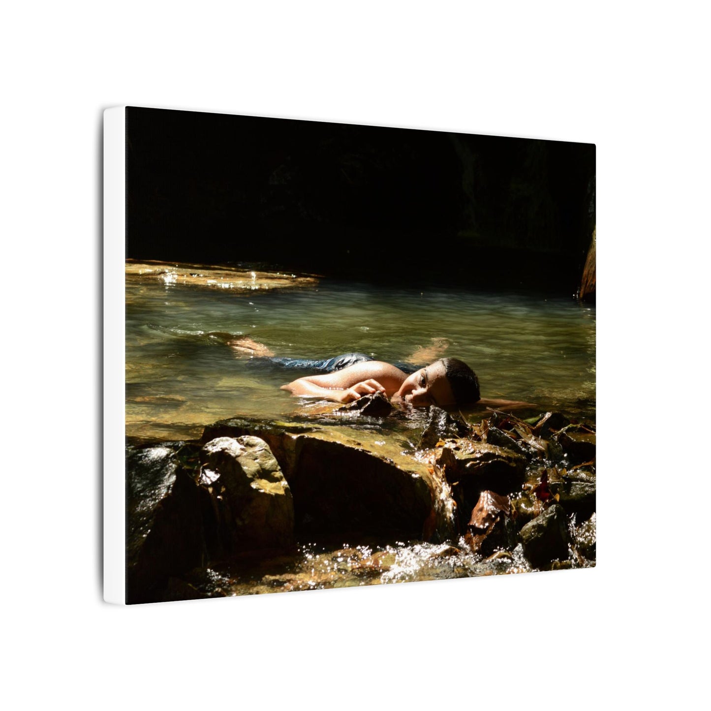 Matte Stretched Canvas Print – Serene River Nymph Photo Wall Art - Explorer Jose rests after a week of explorations