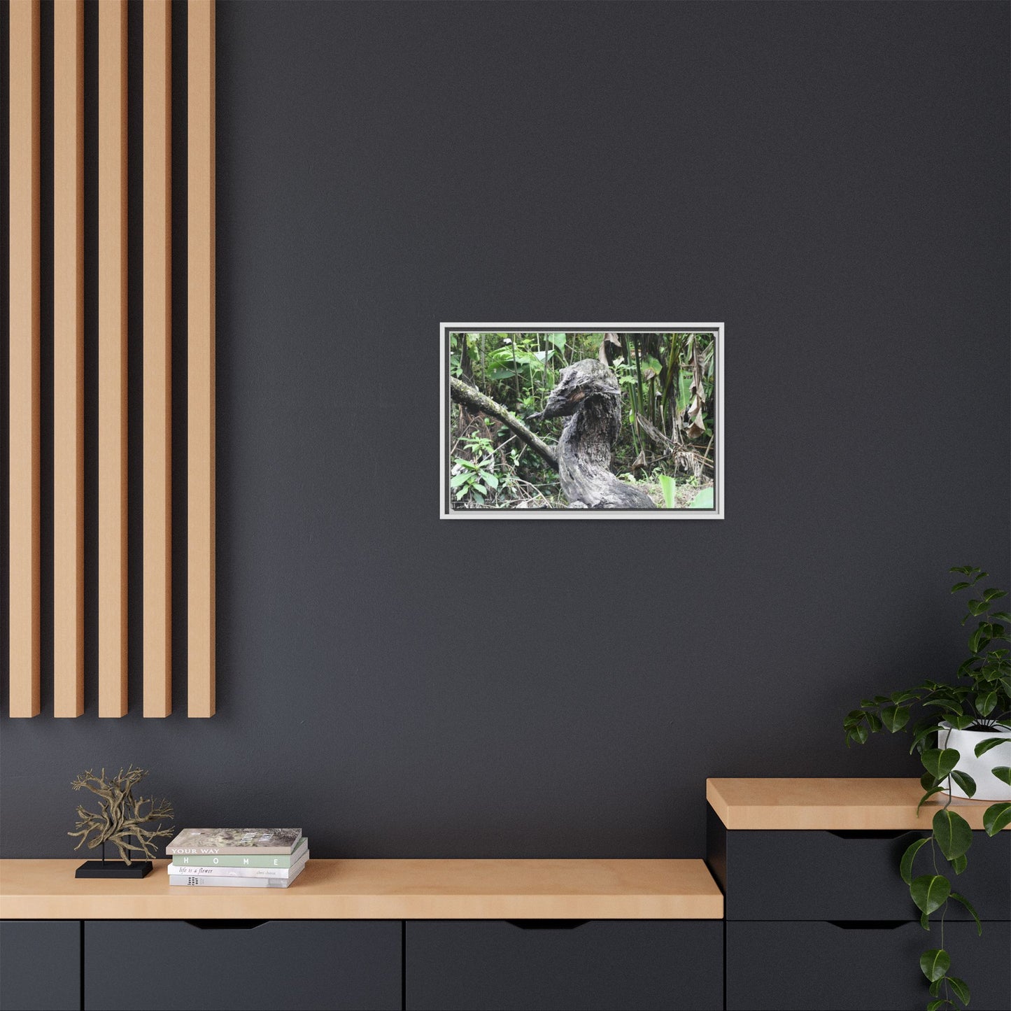 Tropical Vista Matte Canvas Framed Wall Art - Forest explorations - Deep in Sabana River Unusual Tree formations ??? -  El Yunque rainforest PR