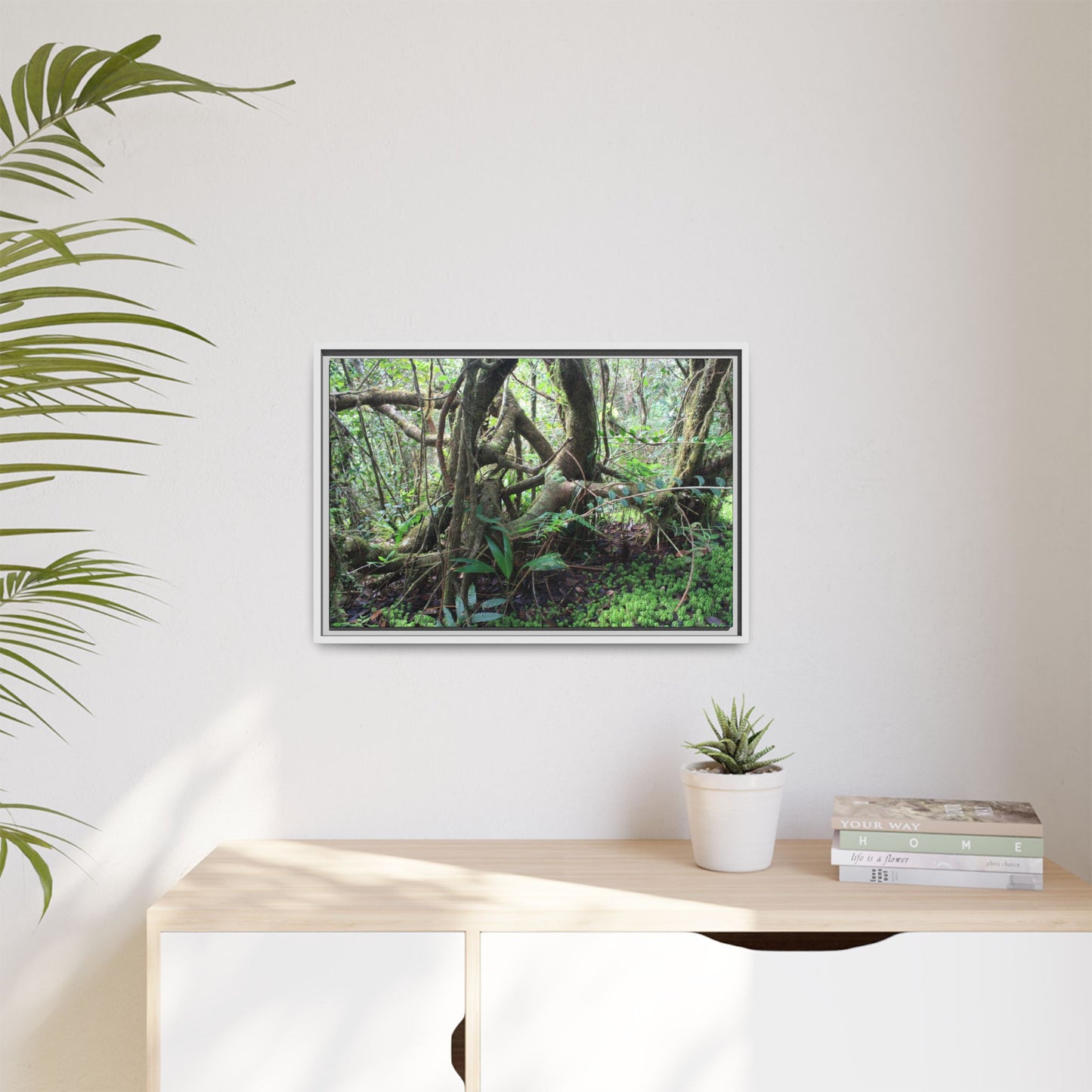 Framed Matte Canvas Wall Art — Tropical Rainforest Roots Photography - The dance of trees - a tree jumble where they hold each other - Nikon
