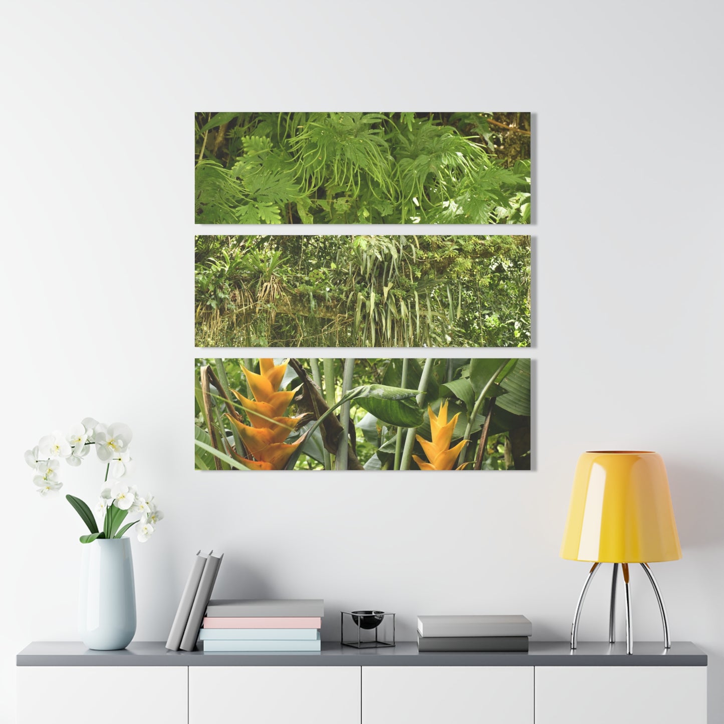 Deep Forest Explorations - Awesome Plants and Heliconias  - El Yunque RainForest  - Nikon D850 - Tropical Mountains Triptych Acrylic Print – Panoramic Jungle & Ocean Wall Art
