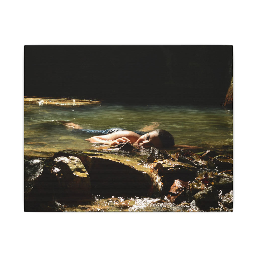 Matte Stretched Canvas Print – Serene River Nymph Photo Wall Art - Explorer Jose rests after a week of explorations