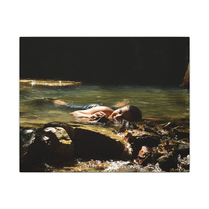 Matte Stretched Canvas Print – Serene River Nymph Photo Wall Art - Explorer Jose rests after a week of explorations