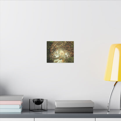 Autumn Leaf Reflection Matte Canvas Wall Art — Nature Forest Stream Print - Yagrumo leaf in middle of many decomposing leafs - Amazing symmetry - Tradewinds trail