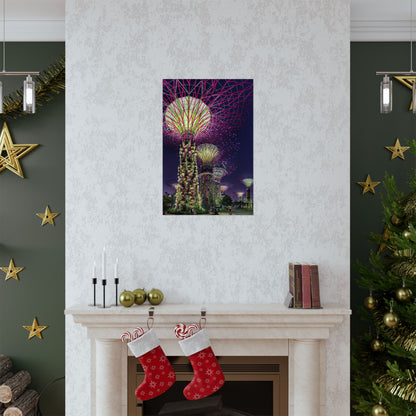 Premium Matte Vertical Posters US MADE - Super Trees Night Scene at Singapore Gardens by the Bay.