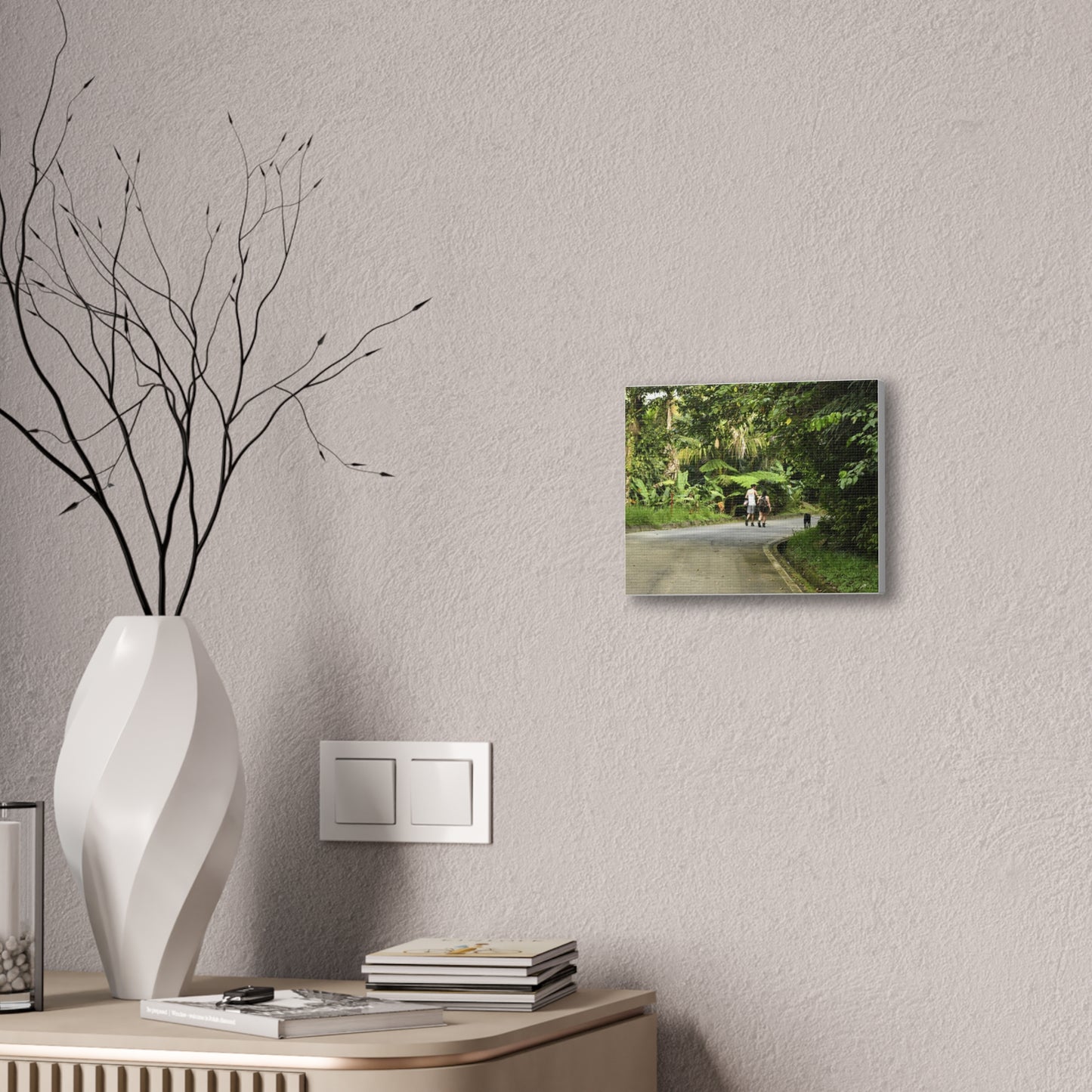 Tropical Road Walk Canvas — Couple with cat and dog in El Yunque - Scenic Nature Wall Art