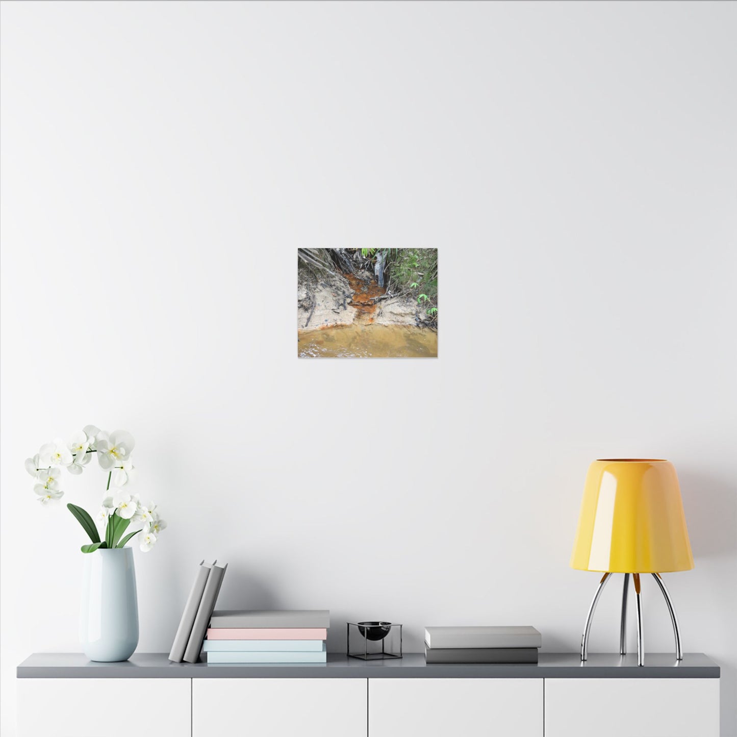 Rust-Tinged Creek Canvas Print — Natural Stream Landscape Wall Art - Tributary with decomposing matter orange color -  Deep forest explorations