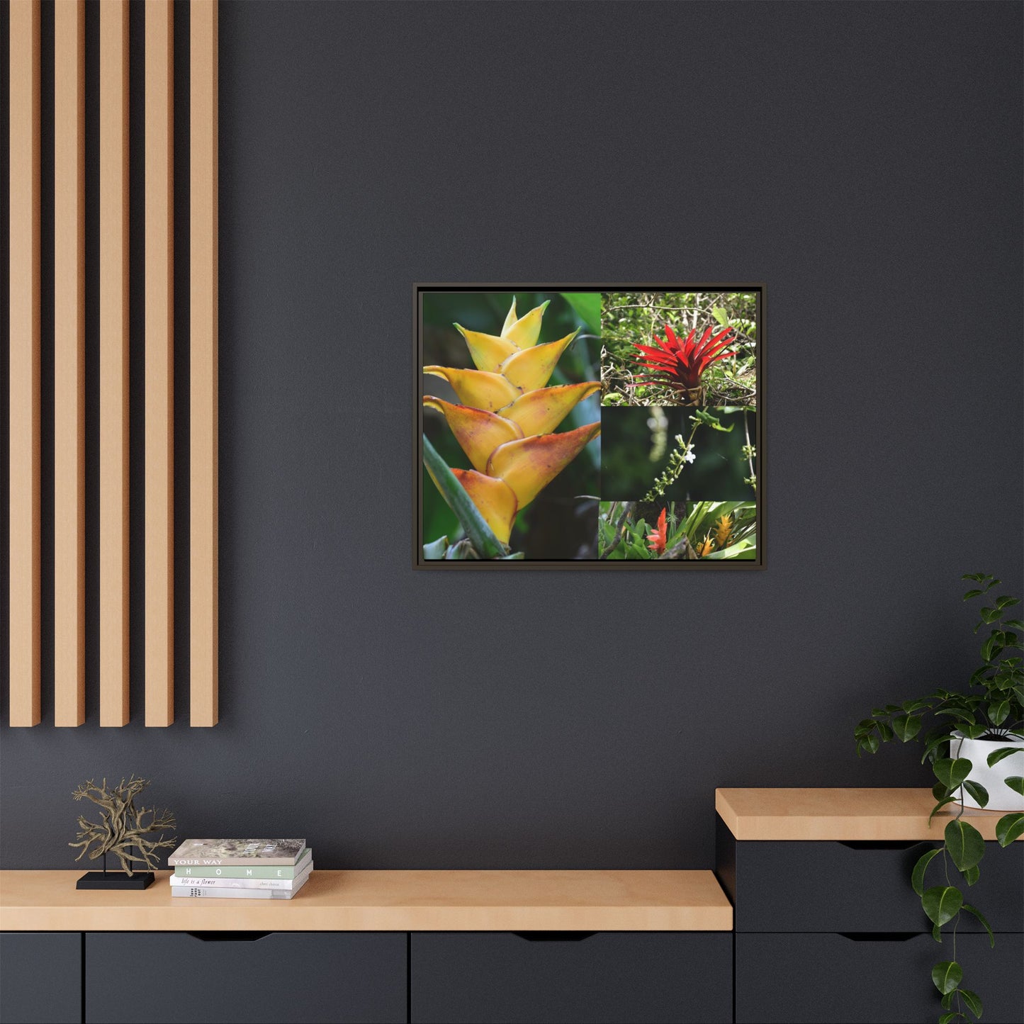 Tropical Vista Matte Canvas Framed Wall Art - Forest explorations - Deep in El Yunque rainforest PR - Mosaic#1 of the Flowers of El Yunque rainforest
