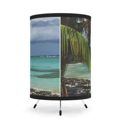 Mona Island Remote Pajaros Beach PR - Tropical Beach Tripod Lamp — Printed Palm Tree Shade, Coastal Home Décor - Nikon