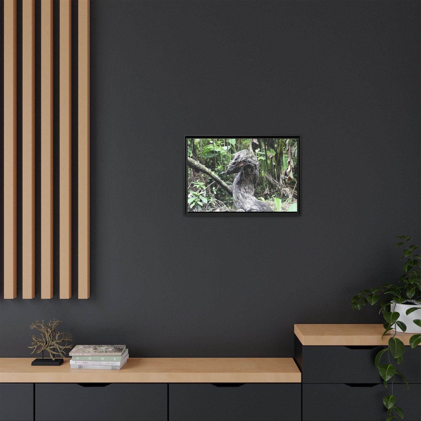 Tropical Vista Matte Canvas Framed Wall Art - Forest explorations - Deep in Sabana River Unusual Tree formations ??? -  El Yunque rainforest PR