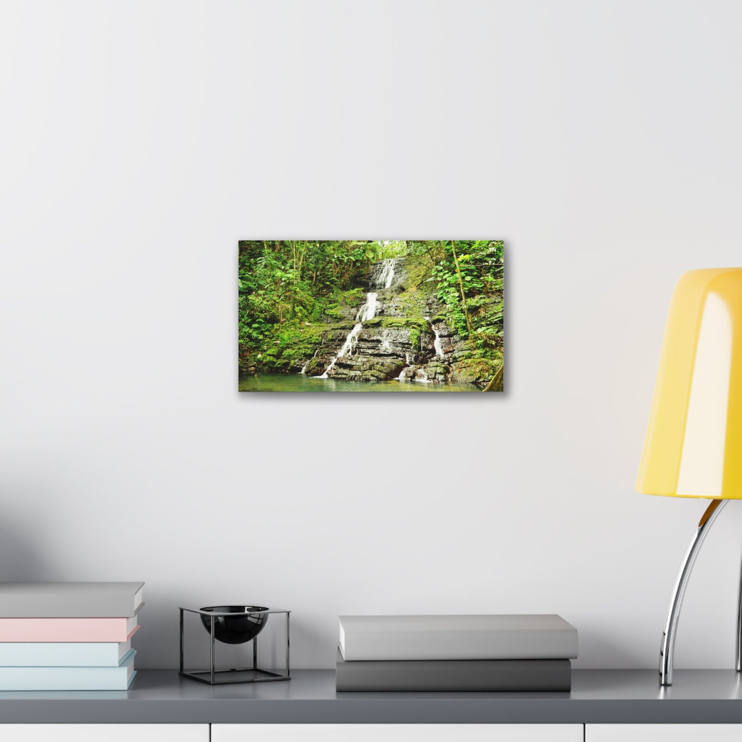 Tropical Waterfall Canvas Wall Art — Lush Jungle Landscape Print