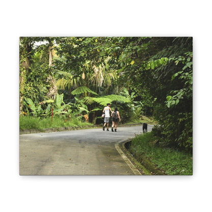 Tropical Road Walk Canvas — Couple with cat and dog in El Yunque - Scenic Nature Wall Art