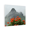 Misty Mountain with Red Flowers Canvas Wall Art — Botanical Landscape Print - Nikon Telephoto from Yokahu Tower - LUCKY day after storm