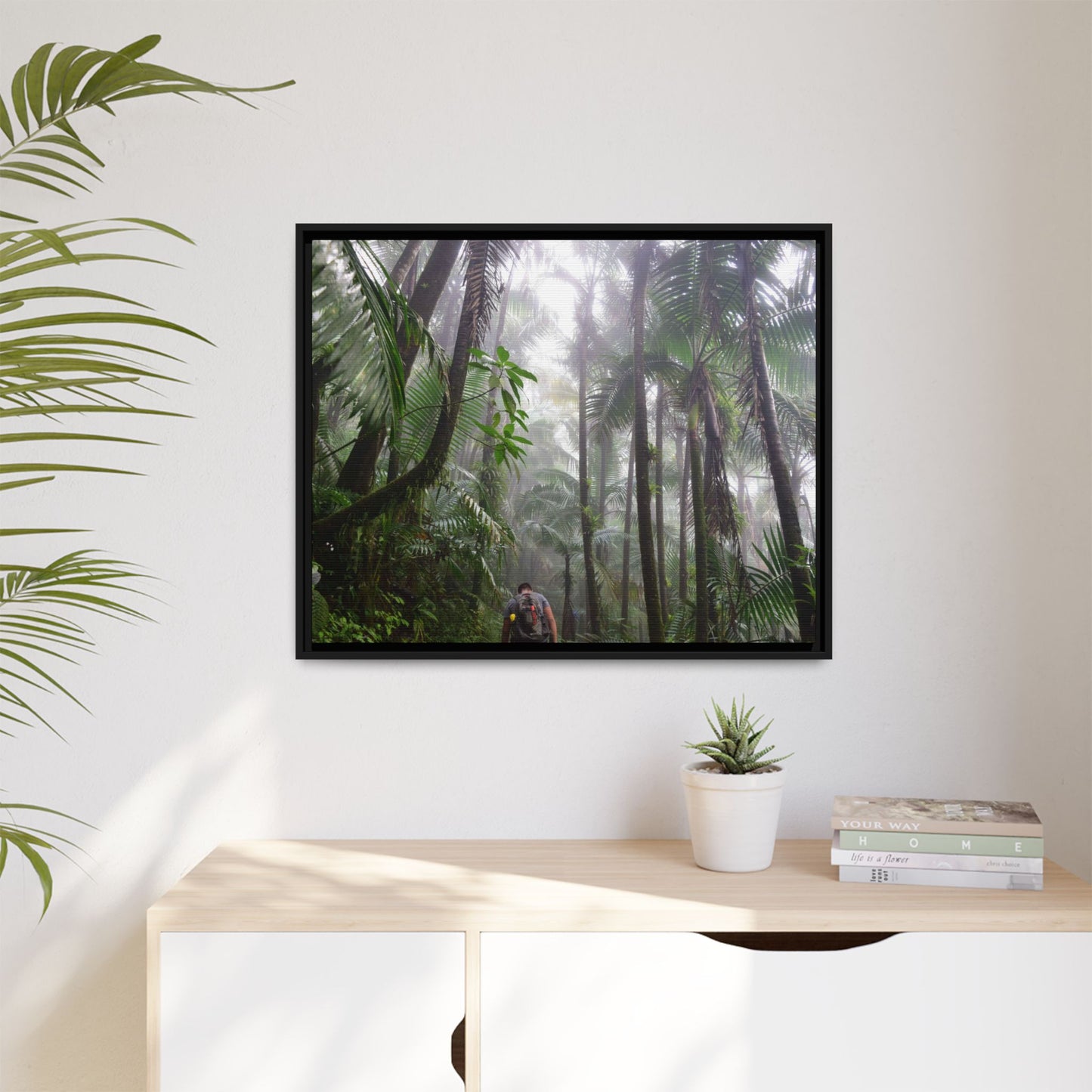 Tropical Vista Matte Canvas Framed Wall Art - Forest explorations - My son Jose is tired on El Yunque High-Forest (in the clouds) trail -  El Yunque rainforest PR
