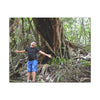 Matte Stretched Canvas Wall Art – Tropical Tree Photo Print - Explorer Jose in a deep forest week long in the birth of Espiritu Santo river - huge red tree behind