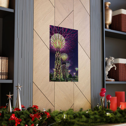 Premium Matte Vertical Posters US MADE - Super Trees Night Scene at Singapore Gardens by the Bay.