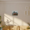 Misty Mountain with Red Flowers Canvas Wall Art — Botanical Landscape Print - Nikon Telephoto from Yokahu Tower - LUCKY day after storm