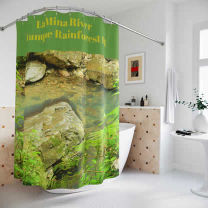 La Mina River - El Yunque Rainforest Shower Curtain — Tropical Rainforest Botanical Bath Decor