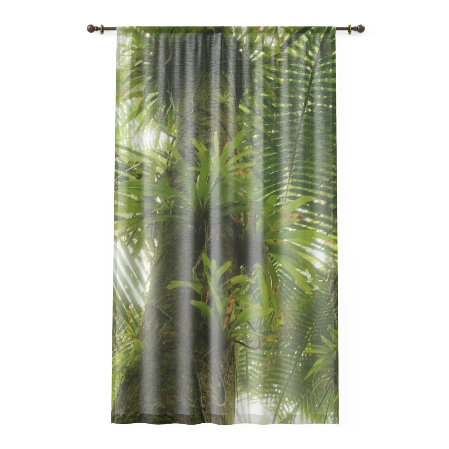 Tropical Jungle - Huge Tree with Bromeliads near River - Magic Section - Window Curtain - Lush Rainforest Print Sheer Drapery - View in El Yunque rainforest - Puerto  Rico - Nikon