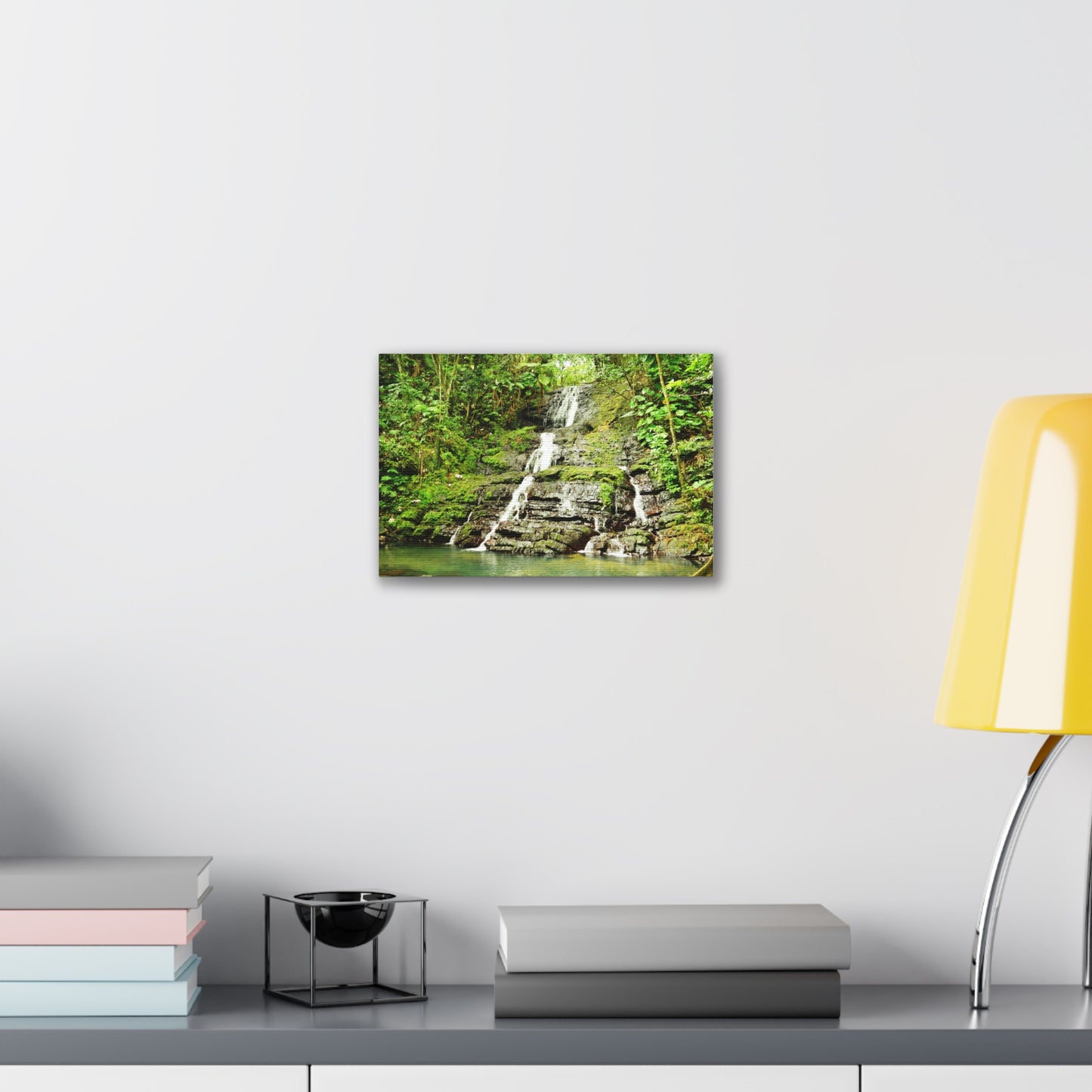 Tropical Waterfall Canvas Wall Art — Lush Jungle Landscape Print