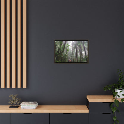 Tropical Vista Matte Canvas Framed Wall Art - Forest explorations - My son Jose is tired on El Yunque High-Forest (in the clouds) trail -  El Yunque rainforest PR