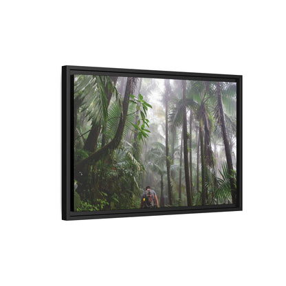 Tropical Vista Matte Canvas Framed Wall Art - Forest explorations - My son Jose is tired on El Yunque High-Forest (in the clouds) trail -  El Yunque rainforest PR