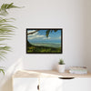 Tropical Vista Matte Canvas Framed Wall Art — Lush Mountain to Ocean Landscape - View from the Three Peaks of the Atlantic Ocean - El Yunque rainforest PR