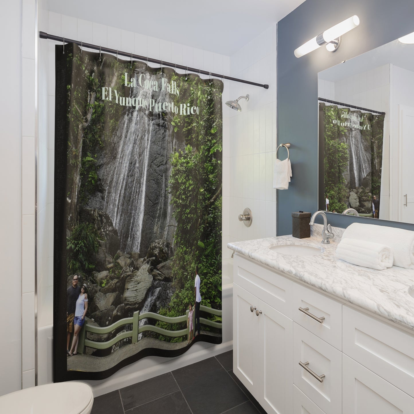 La Coca Falls - El Yunque - PUERTO RICO - Tropical Palm Beach Shower Curtain — Coastal Bathroom Decor - Nikon image