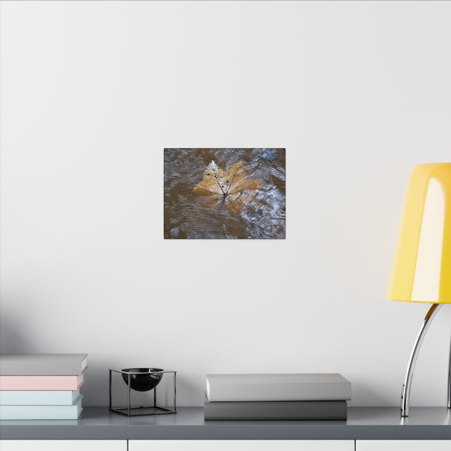 Yagrumo Leaf Floating — Matte Canvas Wall Art - Yagrumo leaf - white side - in a flooded Rio Sabana river - El Yunque Rainforest - Puerto Rico - Deep forest explorations