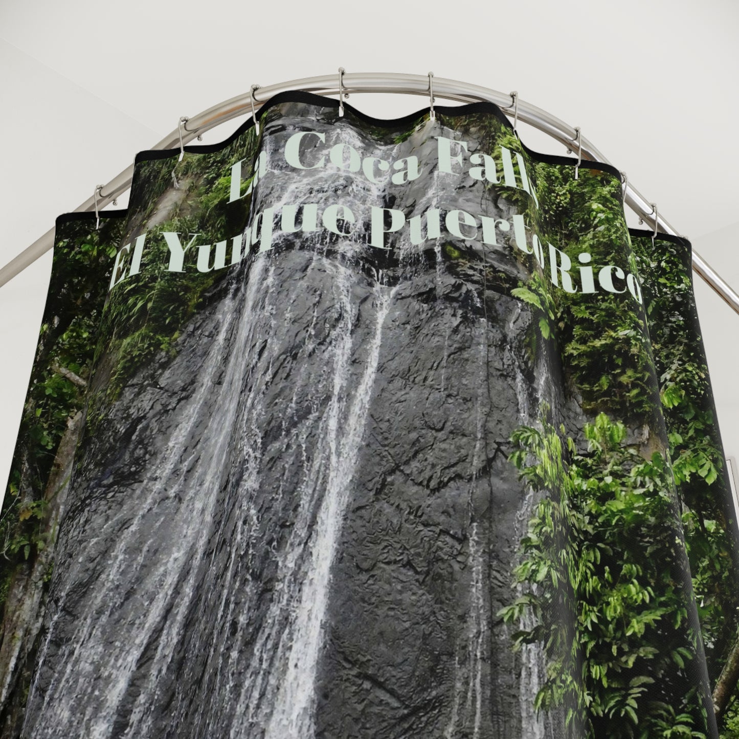 La Coca Falls - El Yunque - PUERTO RICO - Tropical Palm Beach Shower Curtain — Coastal Bathroom Decor - Nikon image