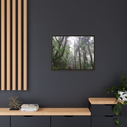 Tropical Vista Matte Canvas Framed Wall Art - Forest explorations - My son Jose is tired on El Yunque High-Forest (in the clouds) trail -  El Yunque rainforest PR