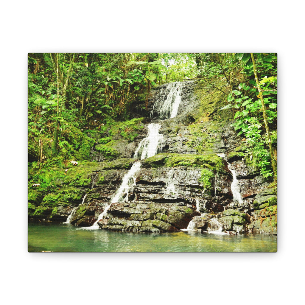 Tropical Waterfall Canvas Wall Art — Lush Jungle Landscape Print