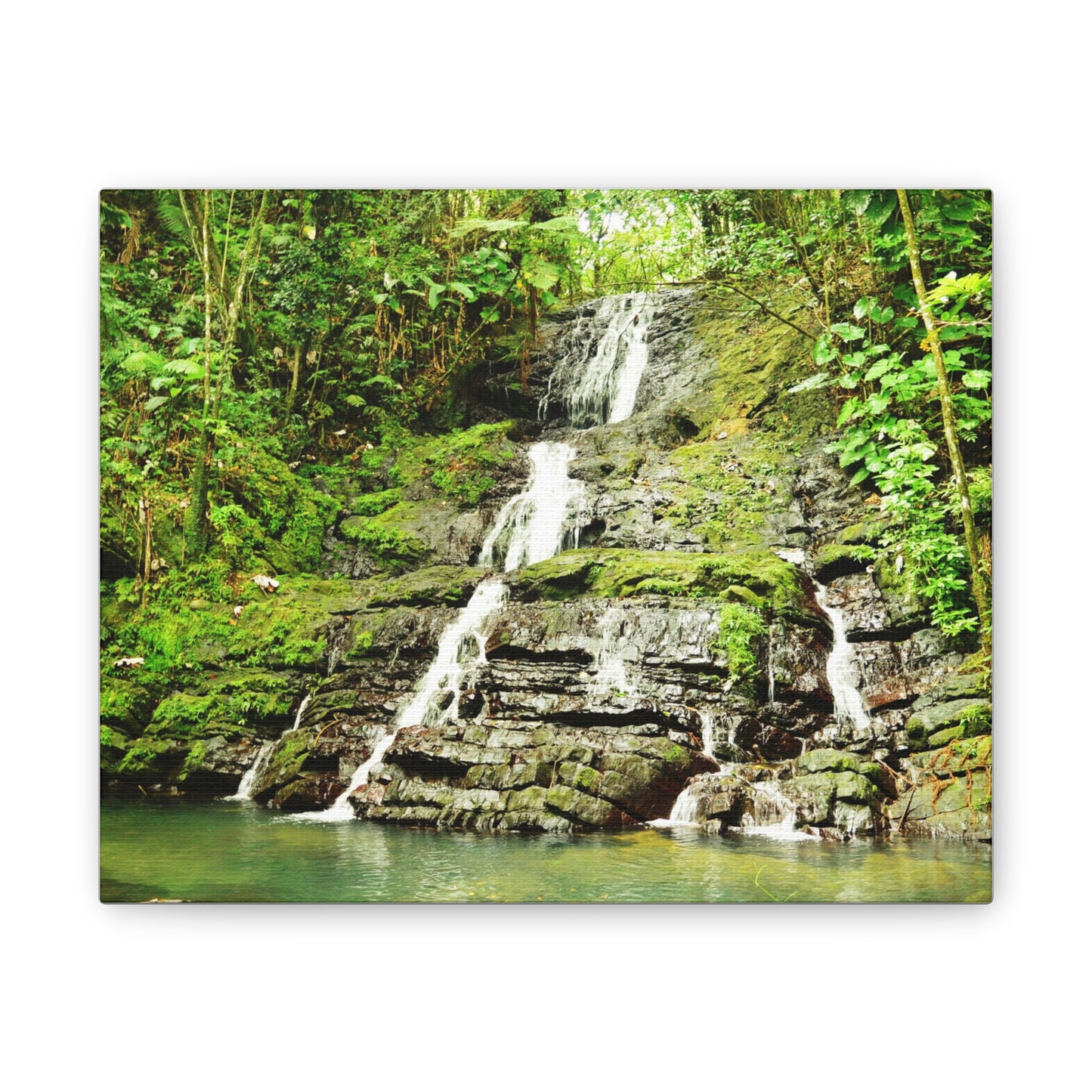 Tropical Waterfall Canvas Wall Art — Lush Jungle Landscape Print