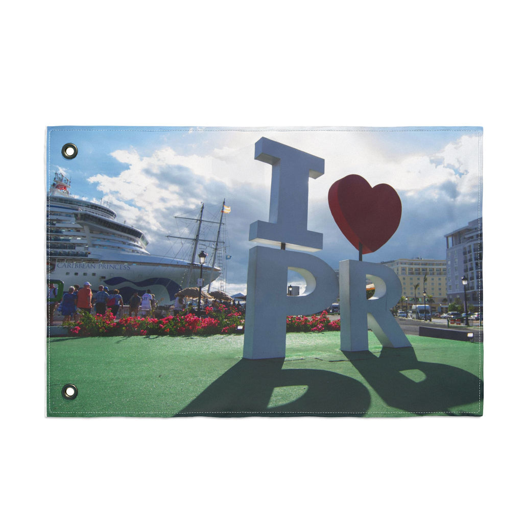 I ♥ PR landmark- Puerto Rico Photo Flag — OLD SAN JUAN PIER & BOAT Double-Sided Outdoor Decorative Flag