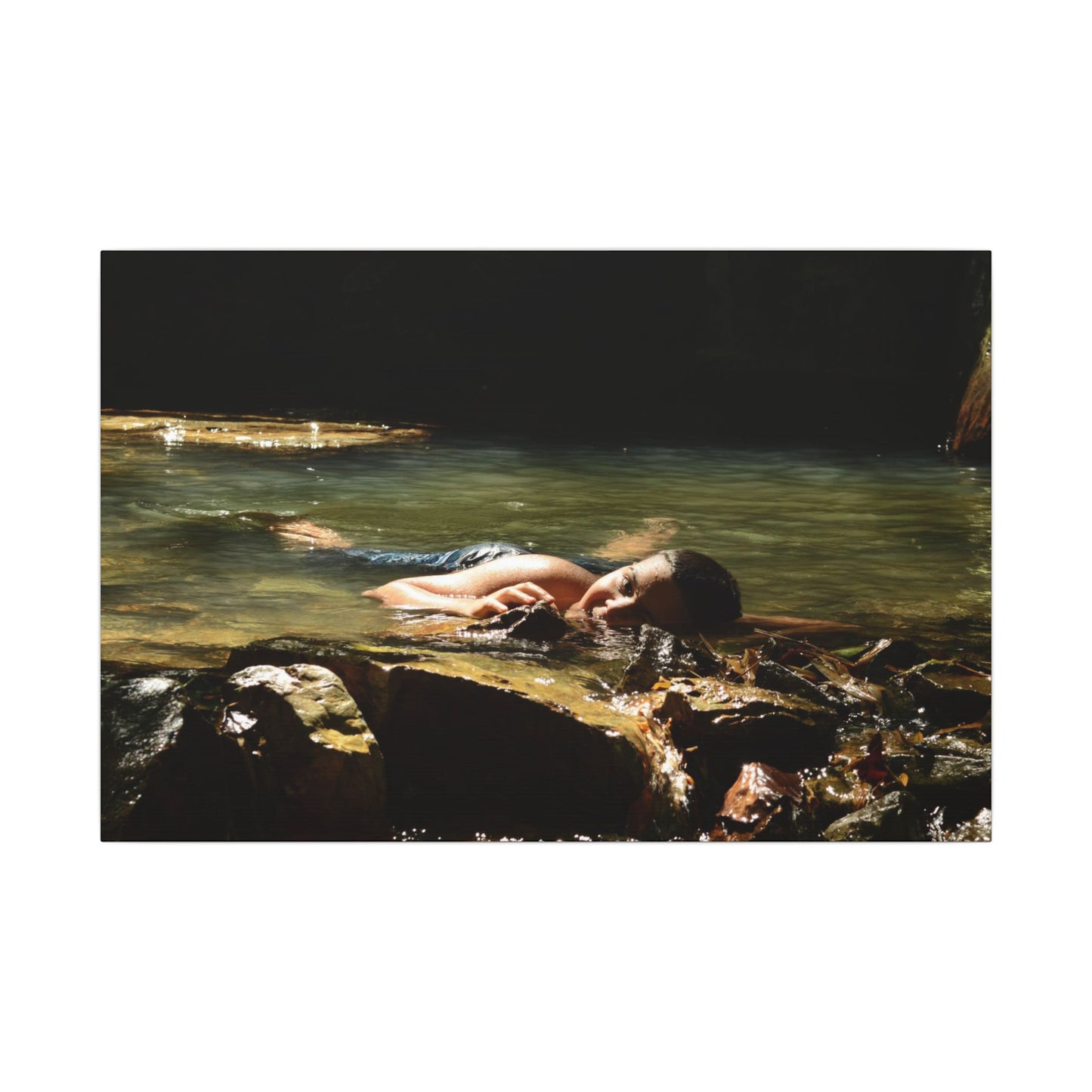 Matte Stretched Canvas Print – Serene River Nymph Photo Wall Art - Explorer Jose rests after a week of explorations