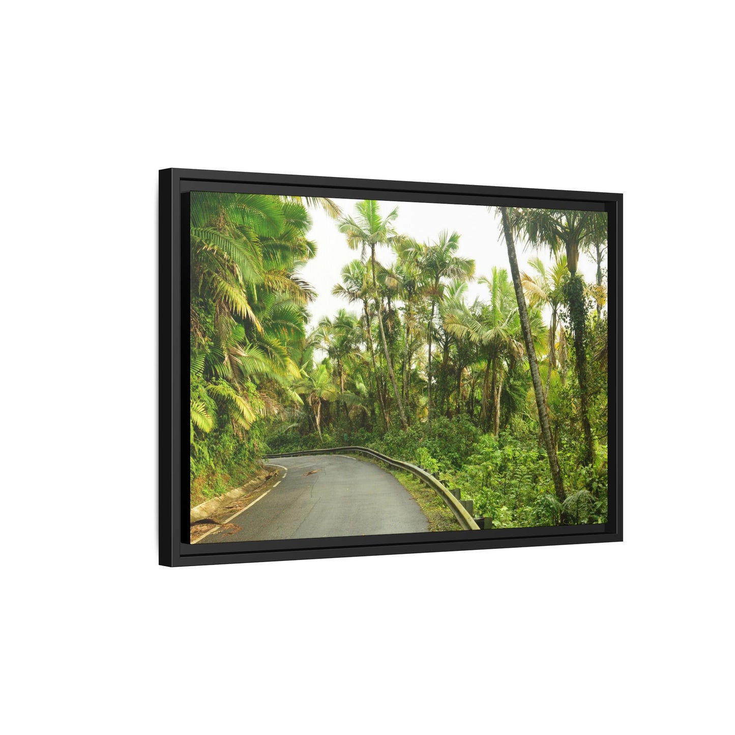 Tropical Vista Matte Canvas Framed Wall Art — Lush Mountain road the PR 191 High forest - El Yunque rainforest PR