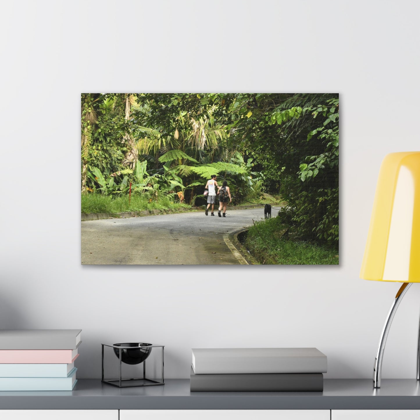 Tropical Road Walk Canvas — Couple with cat and dog in El Yunque - Scenic Nature Wall Art