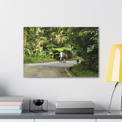 Tropical Road Walk Canvas — Couple with cat and dog in El Yunque - Scenic Nature Wall Art